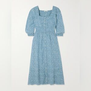 Doên Minta Dress in Blue Garden Bloom with Puff Sleeves XS